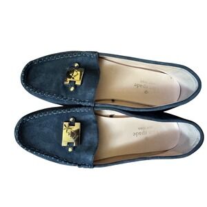 Kate Spade Blue Navy Suede Flat‎ Loafers Driving Mocassins Shoes Gold Hardware 8